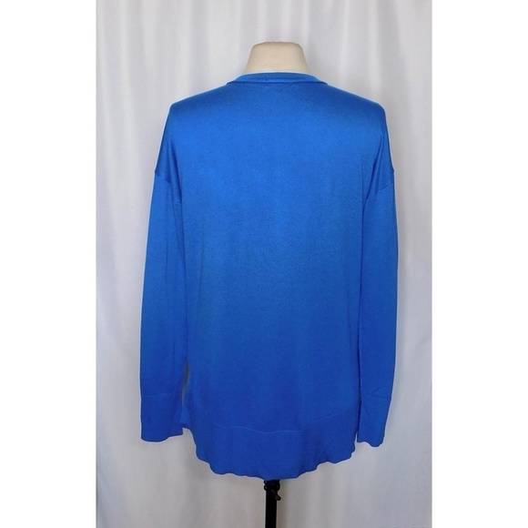 SAKS FIFTH AVENUE Blue Lace Up Silk Cashmere Pullover Sweater Solid Medium - Picture 6 of 10